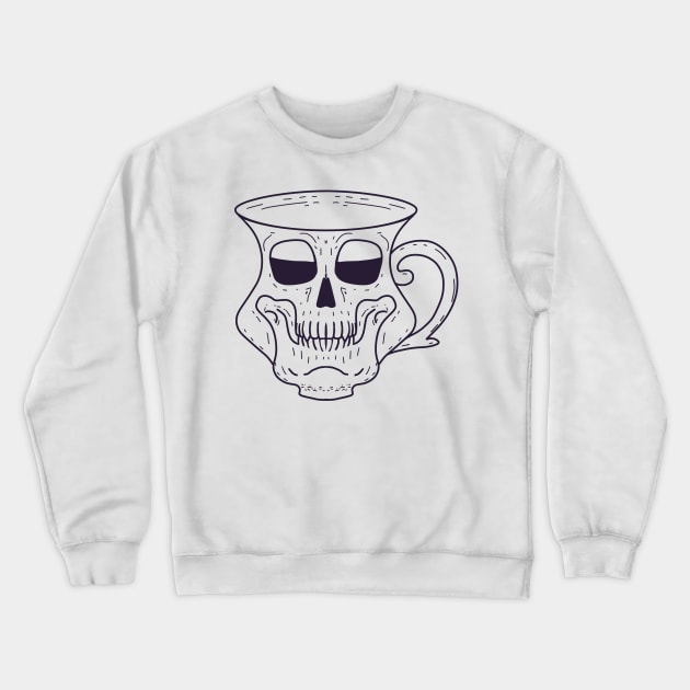 Grinning Skull Coffee Cup - Death before decaf - Tea Mug - hot drink black and white line drawing Crewneck Sweatshirt by AnanasArt